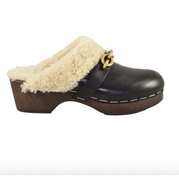 Saint Laurent Le Maillon Shearling Clogs in Black - Picture 12 of 16